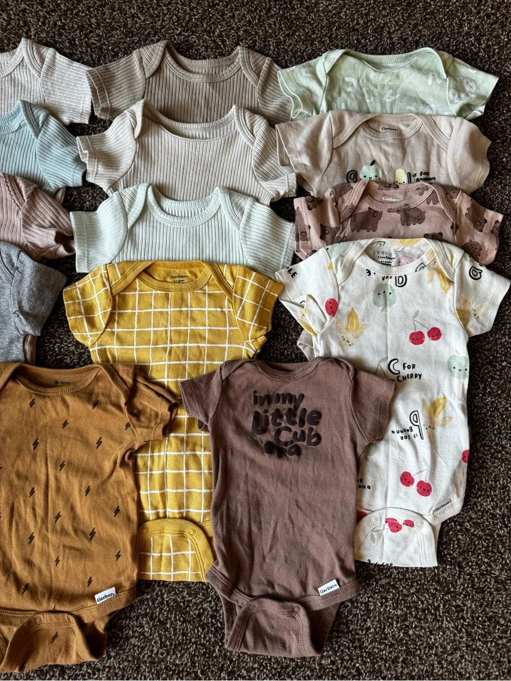 Lot of 14 Mixed-Color Baby One-Piece Bodysuits Sizes 0-6 Months